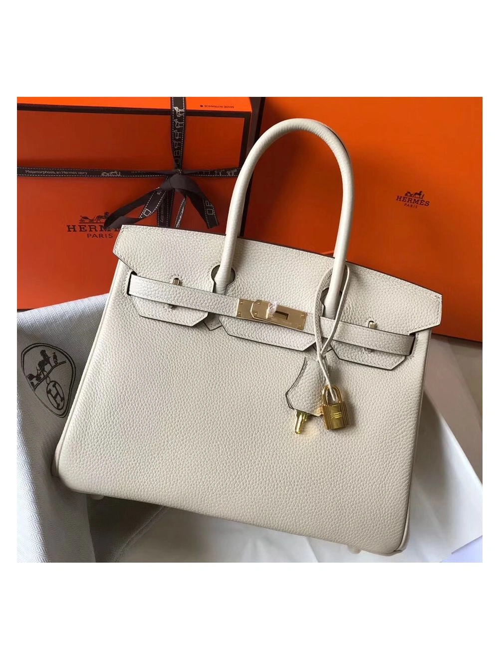Hermes Birkin 30cm Bag In Beton Clemence Leather GHW