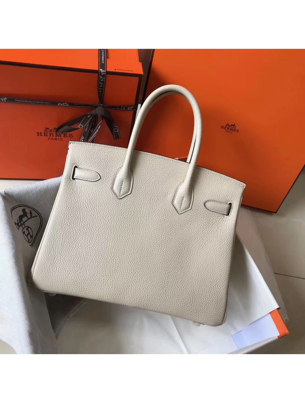 Hermes Birkin 30cm Bag In Beton Clemence Leather GHW