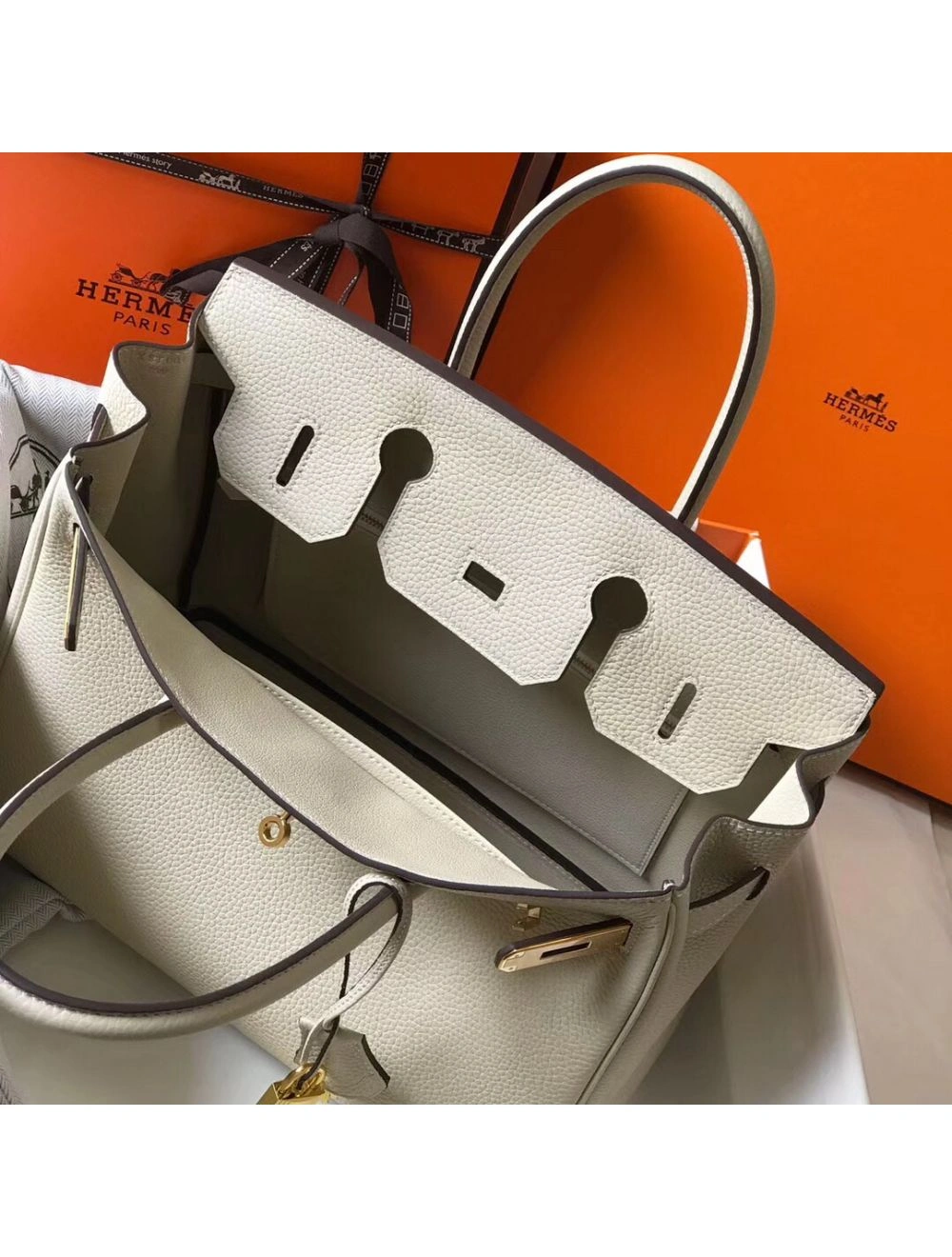 Hermes Birkin 30cm Bag In Beton Clemence Leather GHW