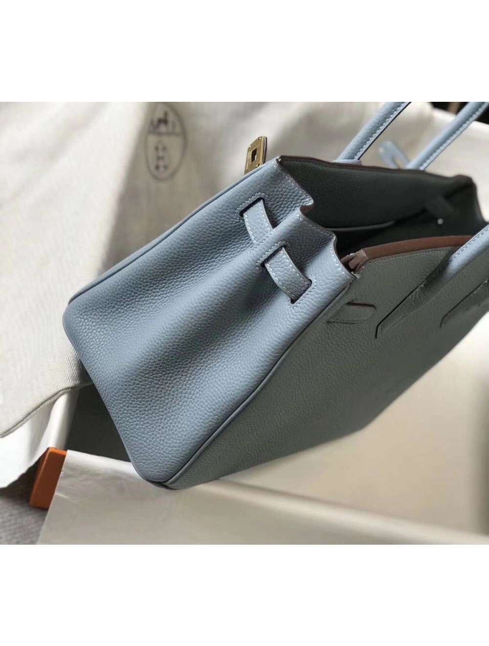 Hermes Birkin 30cm Bag In Blue Lin Clemence Leather GHW