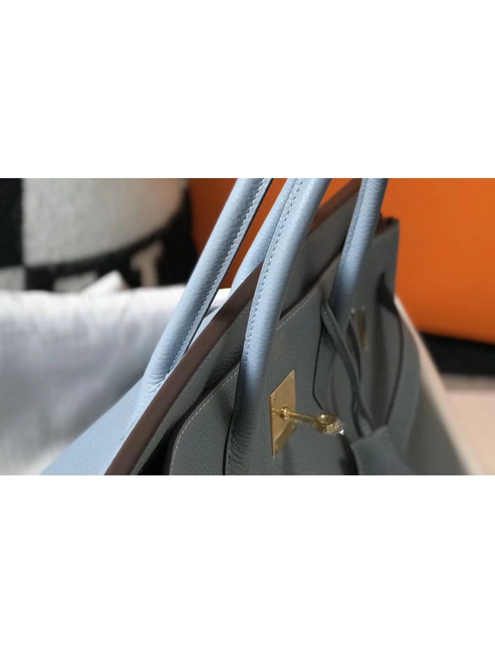 Hermes Birkin 30cm Bag In Blue Lin Clemence Leather GHW