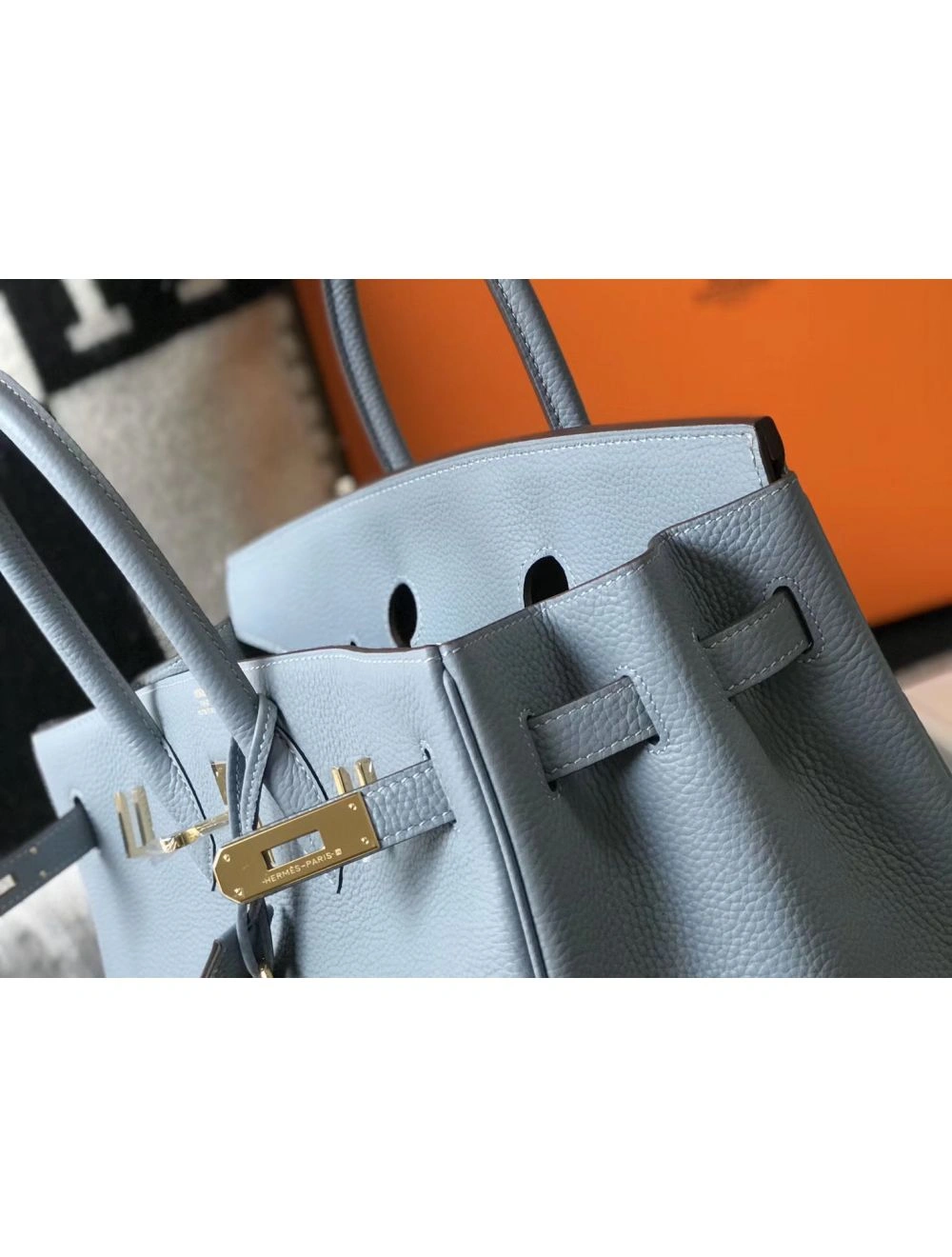 Hermes Birkin 30cm Bag In Blue Lin Clemence Leather GHW