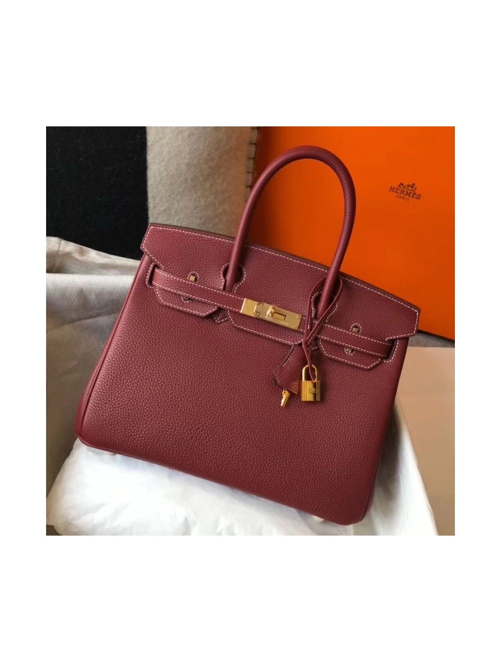 Hermes Birkin 30cm Bag In Bordeaux Clemence Leather GHW