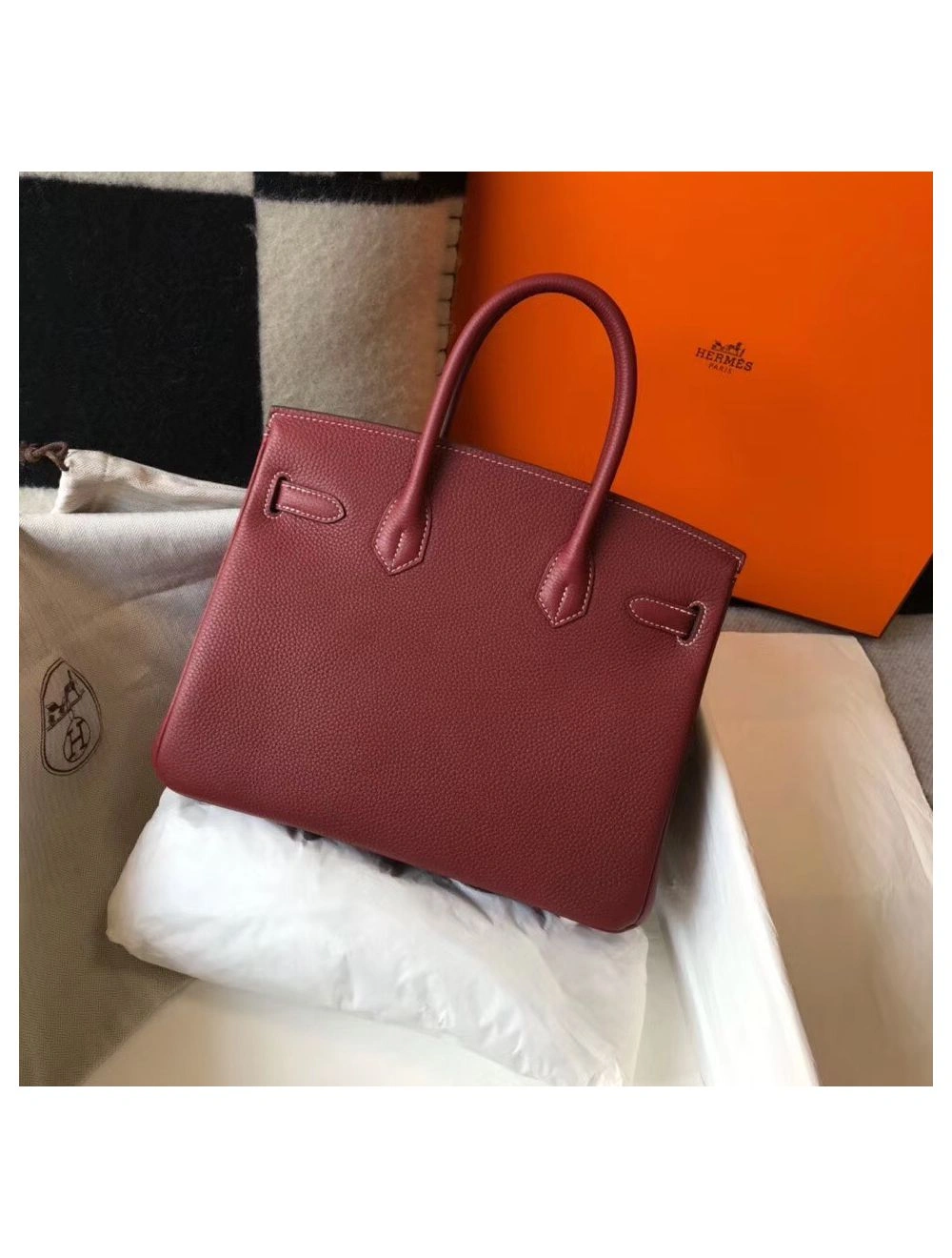 Hermes Birkin 30cm Bag In Bordeaux Clemence Leather GHW
