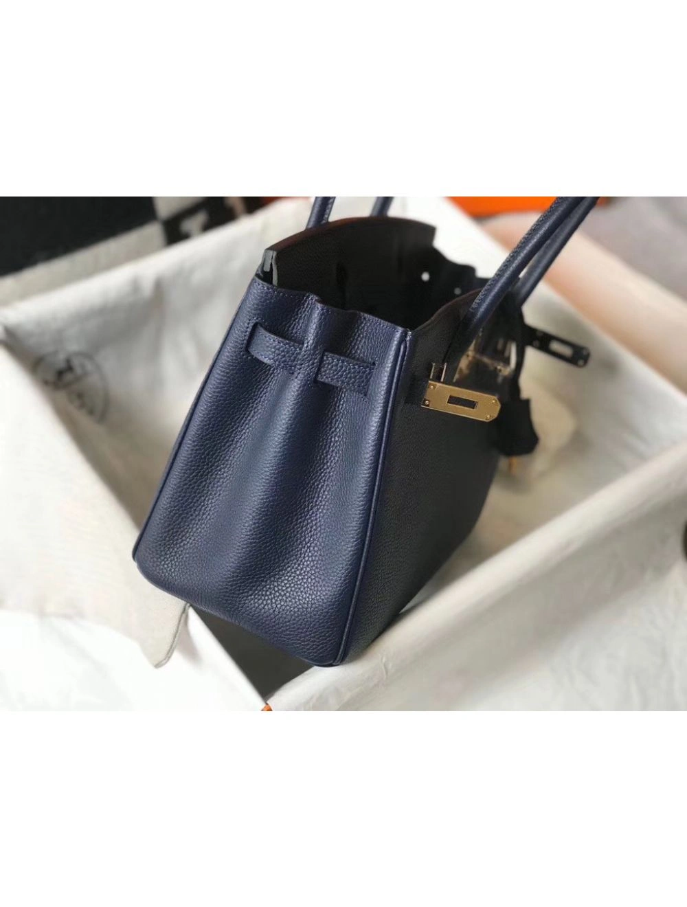 Hermes Birkin 30cm Bag In Dark Blue Clemence Leather GHW