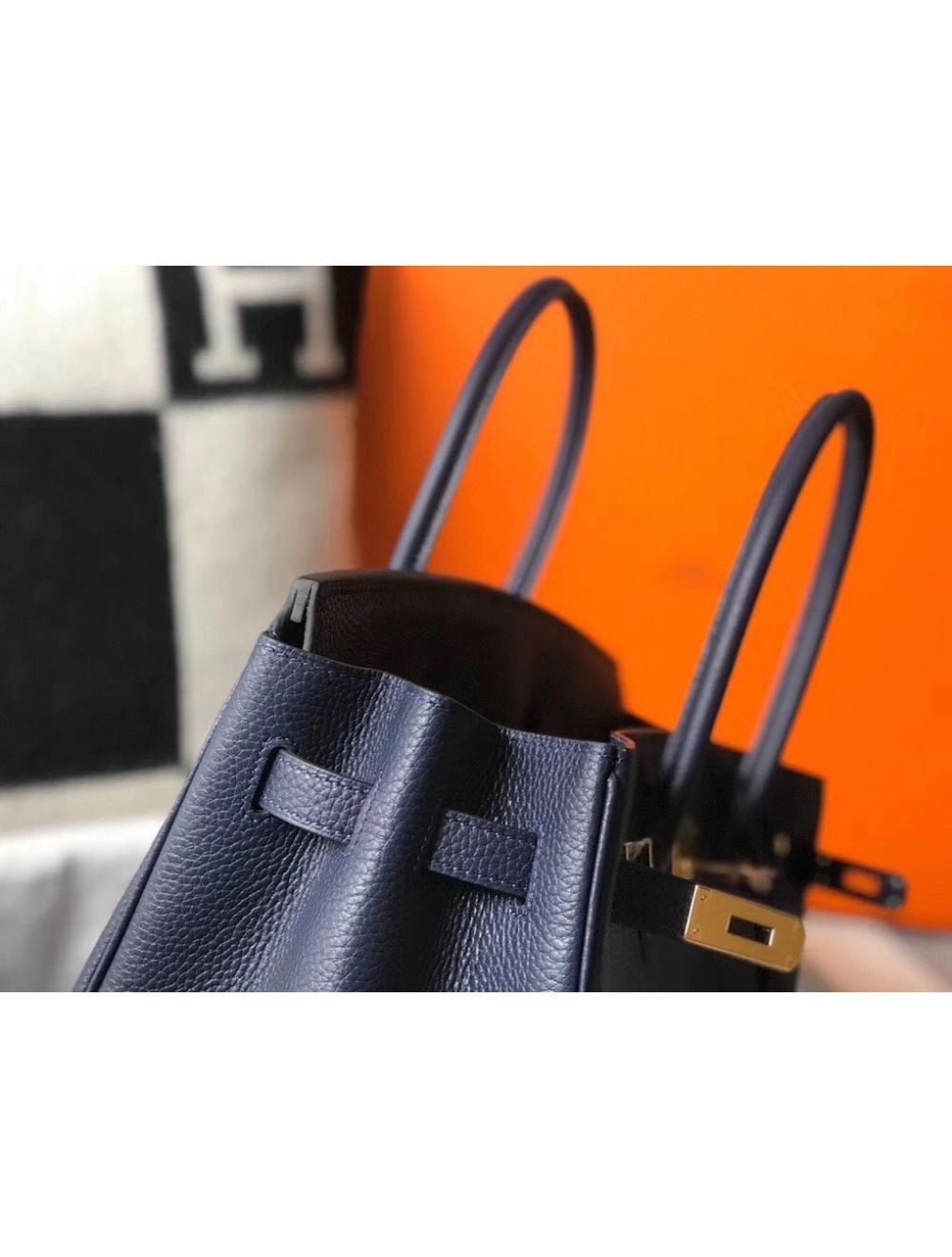 Hermes Birkin 30cm Bag In Dark Blue Clemence Leather GHW