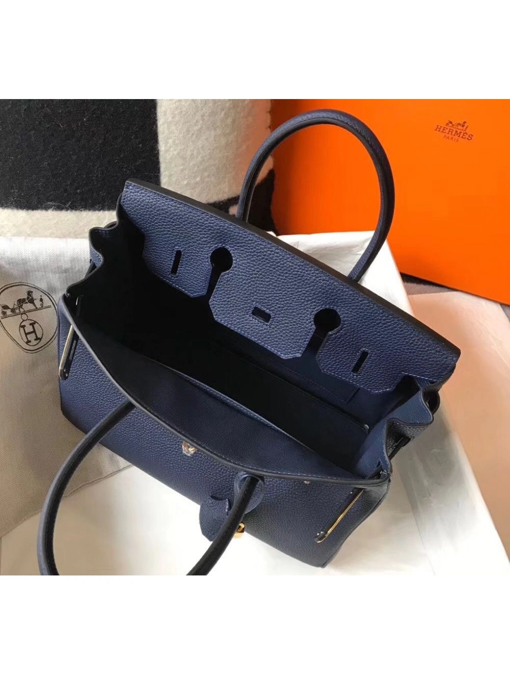 Hermes Birkin 30cm Bag In Dark Blue Clemence Leather GHW