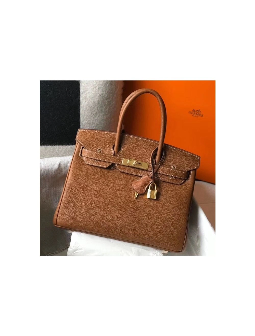 Hermes Birkin 30cm Bag In Gold Clemence Leather GHW
