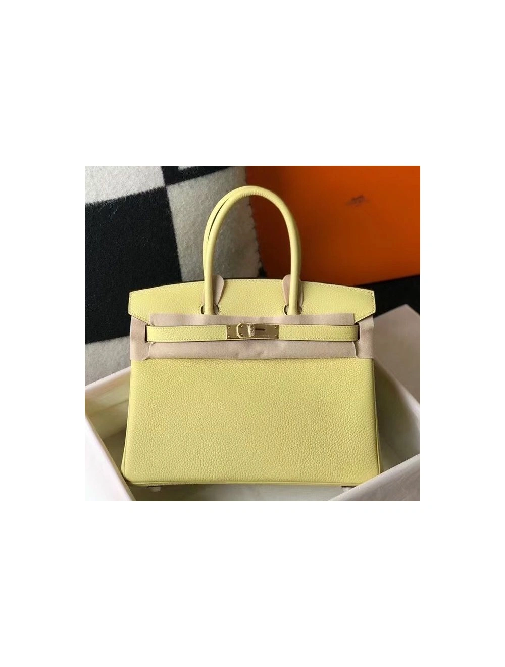 Hermes Birkin 30cm Bag In Jaune Poussin Clemence Leather GHW