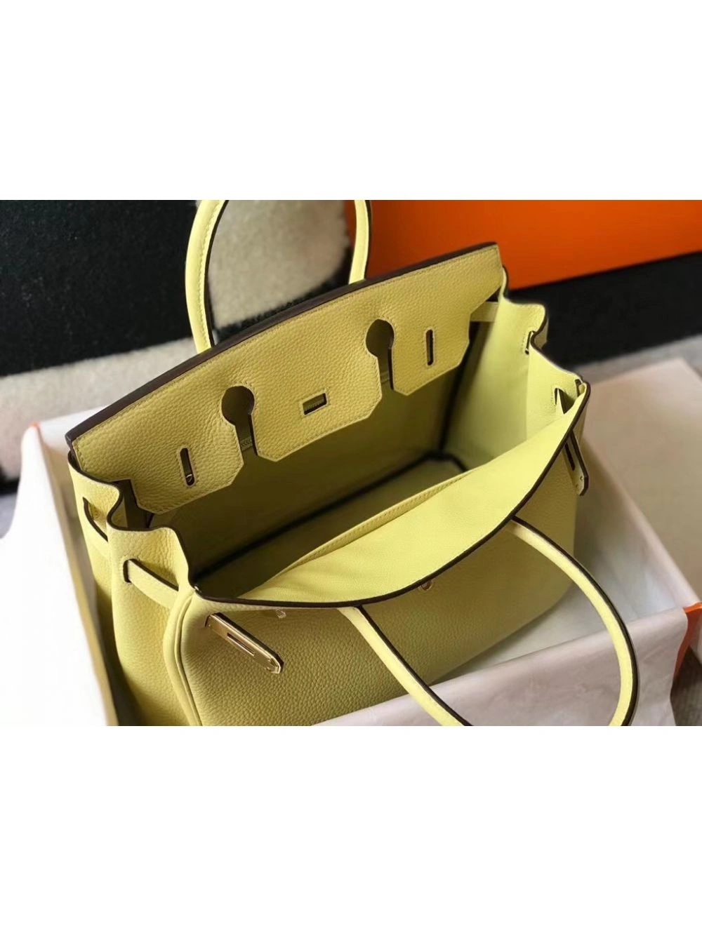Hermes Birkin 30cm Bag In Jaune Poussin Clemence Leather GHW