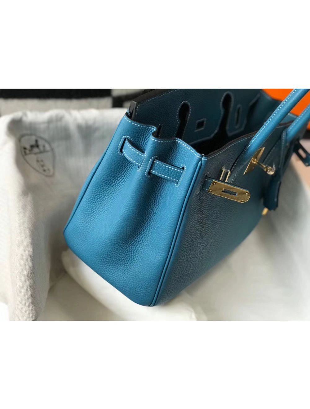 Hermes Birkin 30cm Bag In Jean Blue Clemence Leather GHW