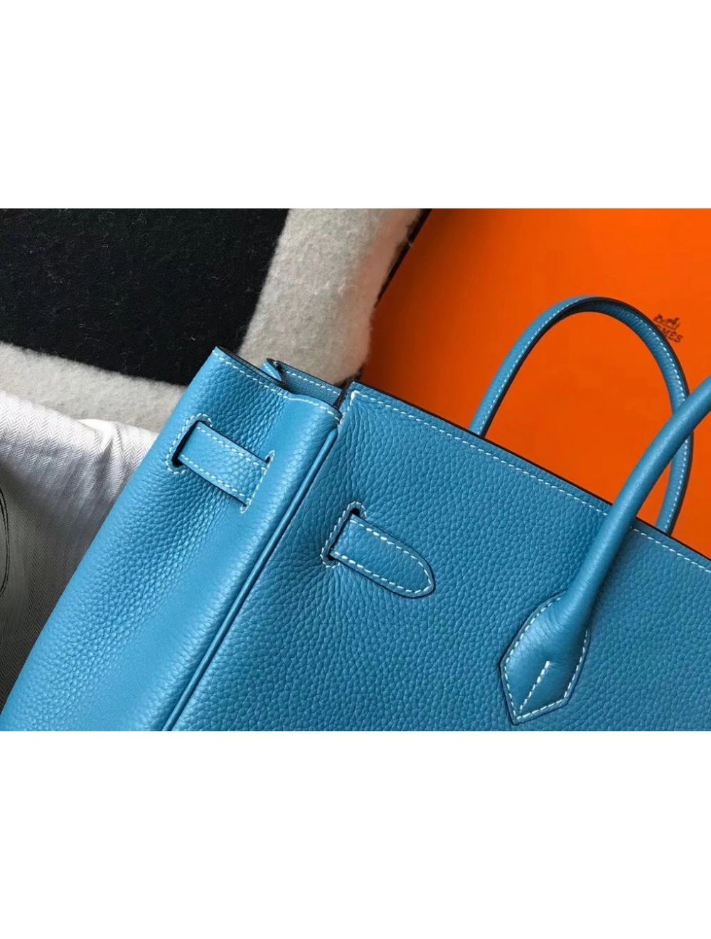 Hermes Birkin 30cm Bag In Jean Blue Clemence Leather GHW
