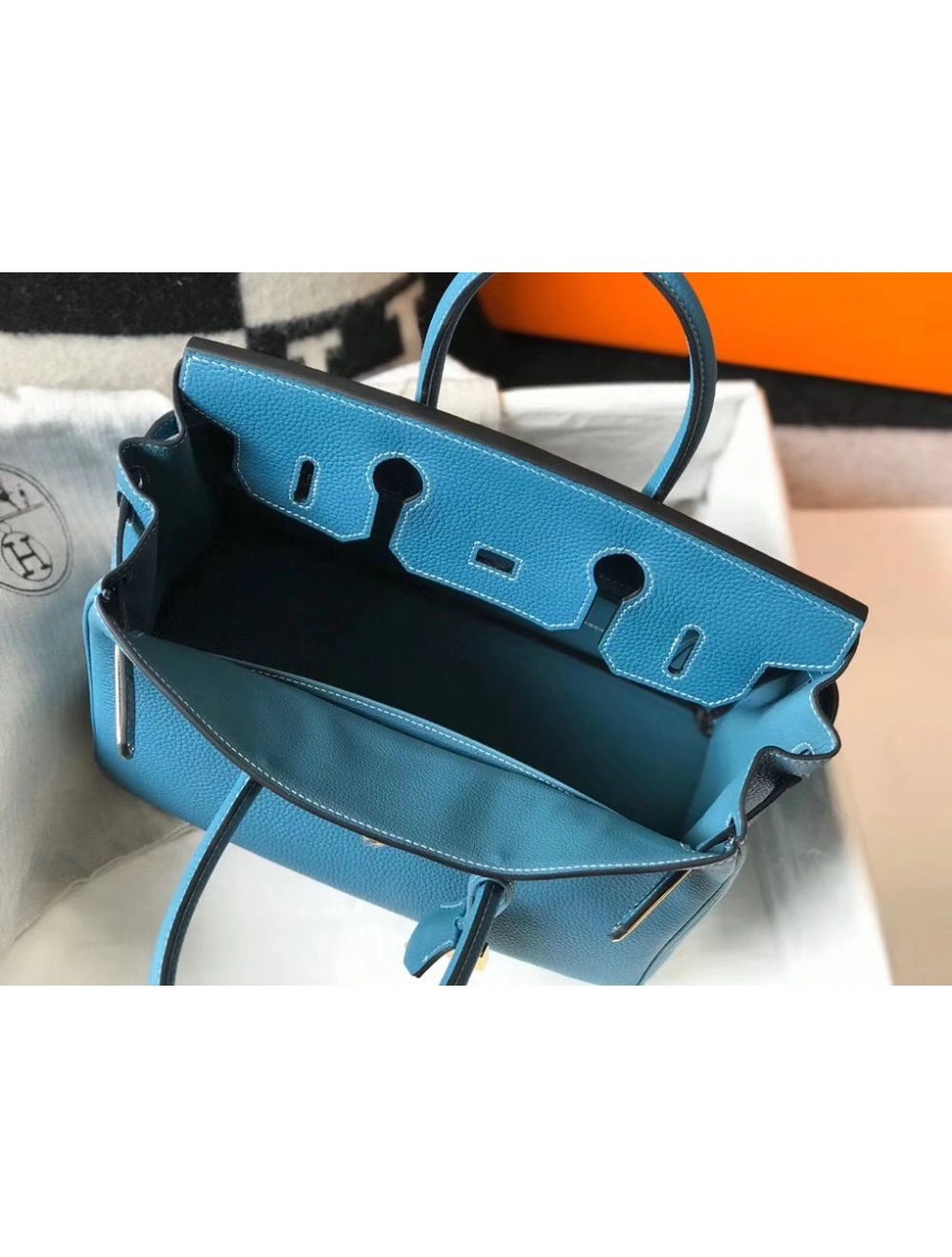 Hermes Birkin 30cm Bag In Jean Blue Clemence Leather GHW