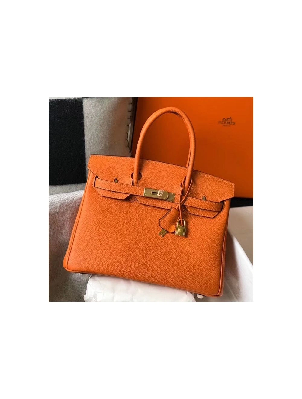 Hermes Birkin 30cm Bag In Orange Clemence Leather GHW