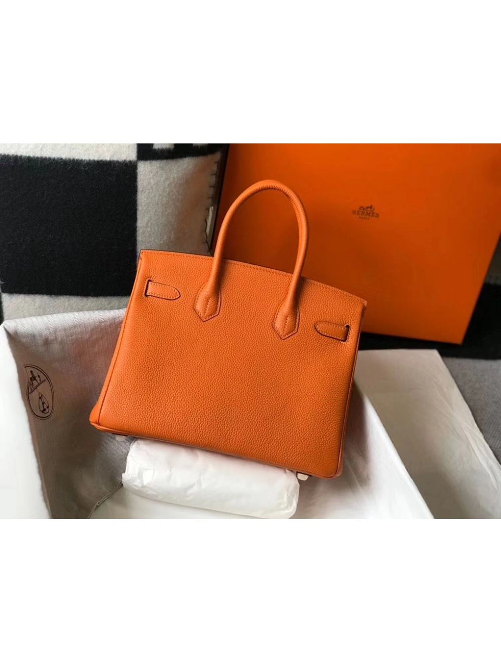 Hermes Birkin 30cm Bag In Orange Clemence Leather GHW