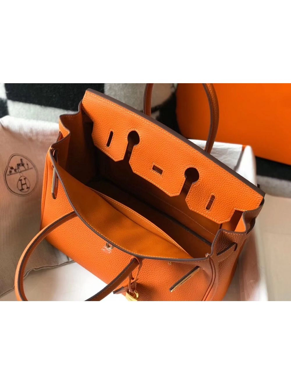 Hermes Birkin 30cm Bag In Orange Clemence Leather GHW