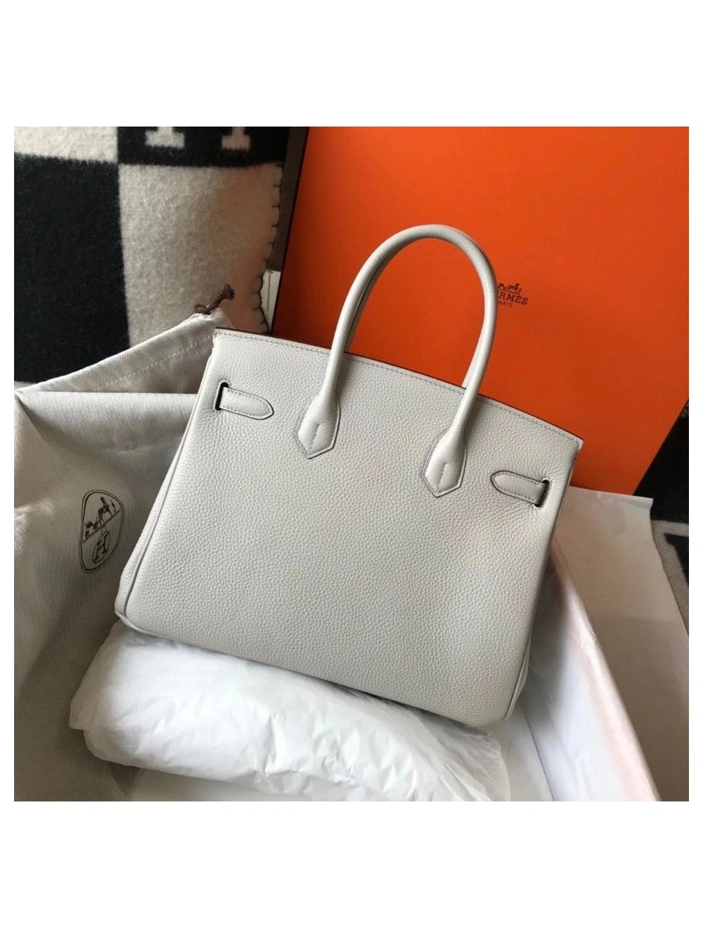 Hermes Birkin 30cm Bag In Pearl Grey Clemence Leather GHW