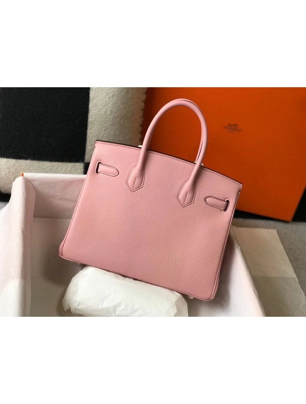 Hermes Birkin 30cm Bag In Pink Clemence Leather GHW