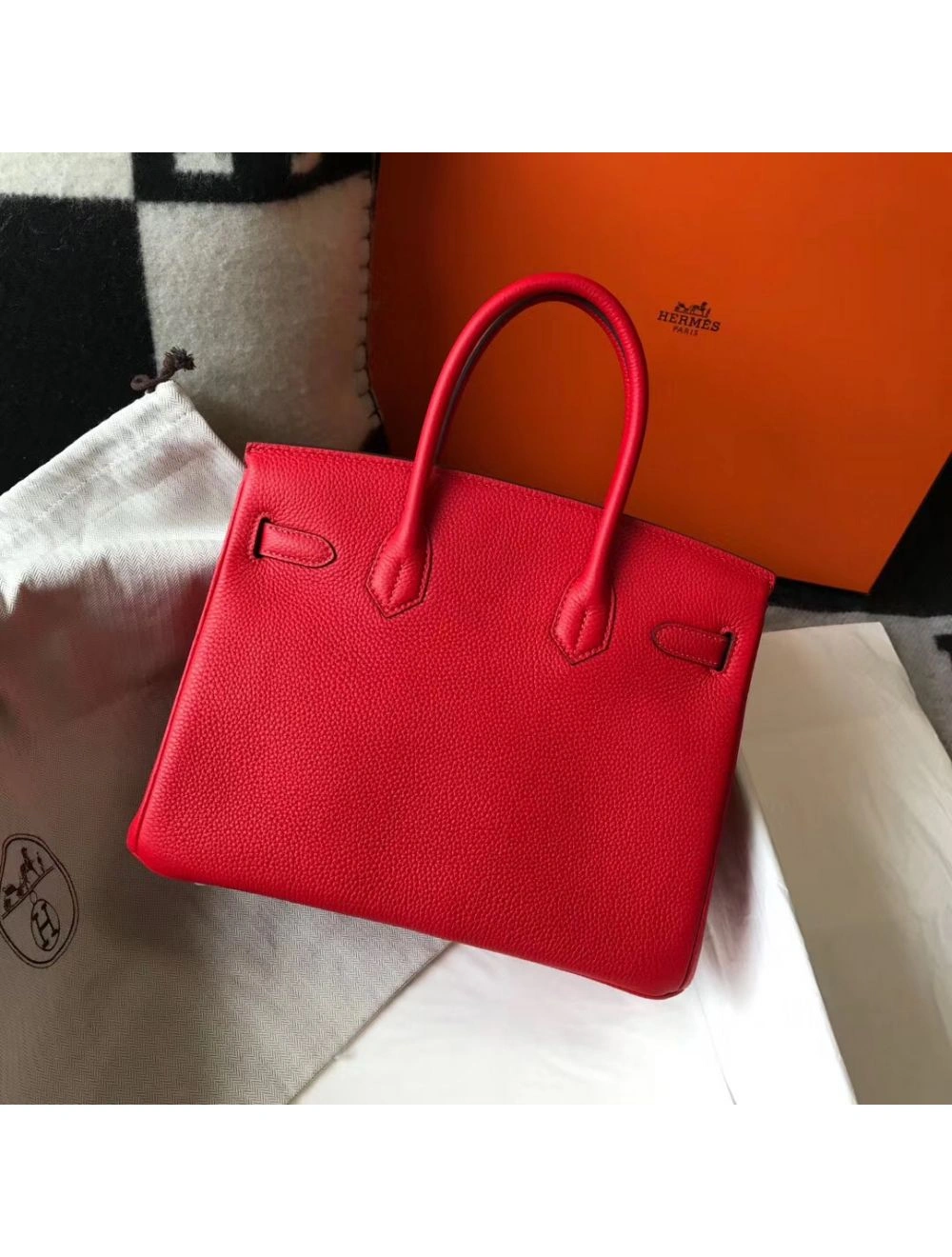 Hermes Birkin 30cm Bag In Red Clemence Leather GHW