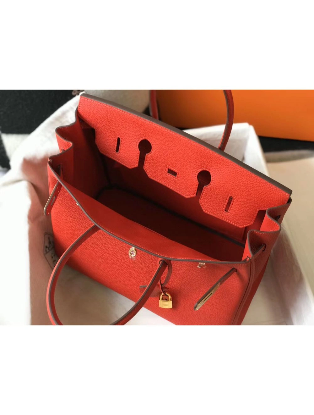 Hermes Birkin 30cm Bag In Red Clemence Leather GHW