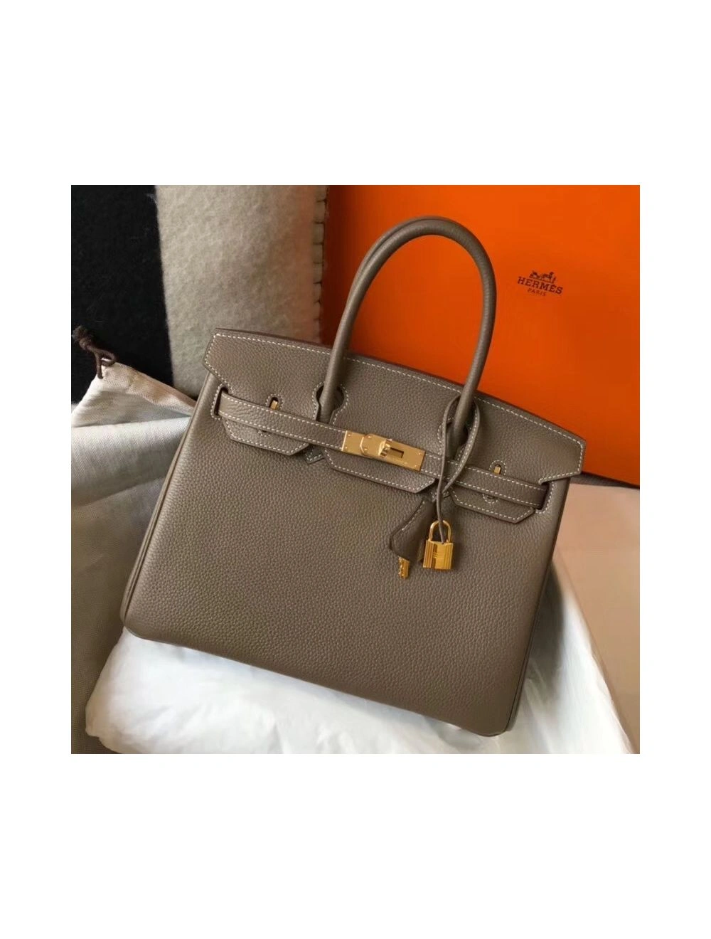 Hermes Birkin 30cm Bag In Taupe Clemence Leather GHW
