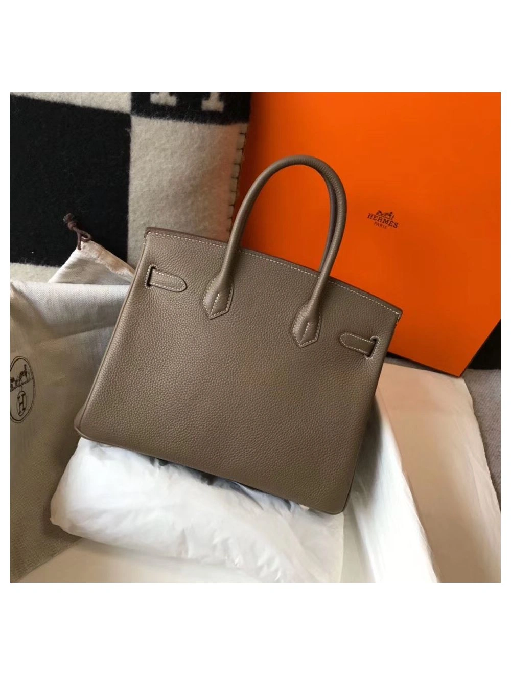 Hermes Birkin 30cm Bag In Taupe Clemence Leather GHW