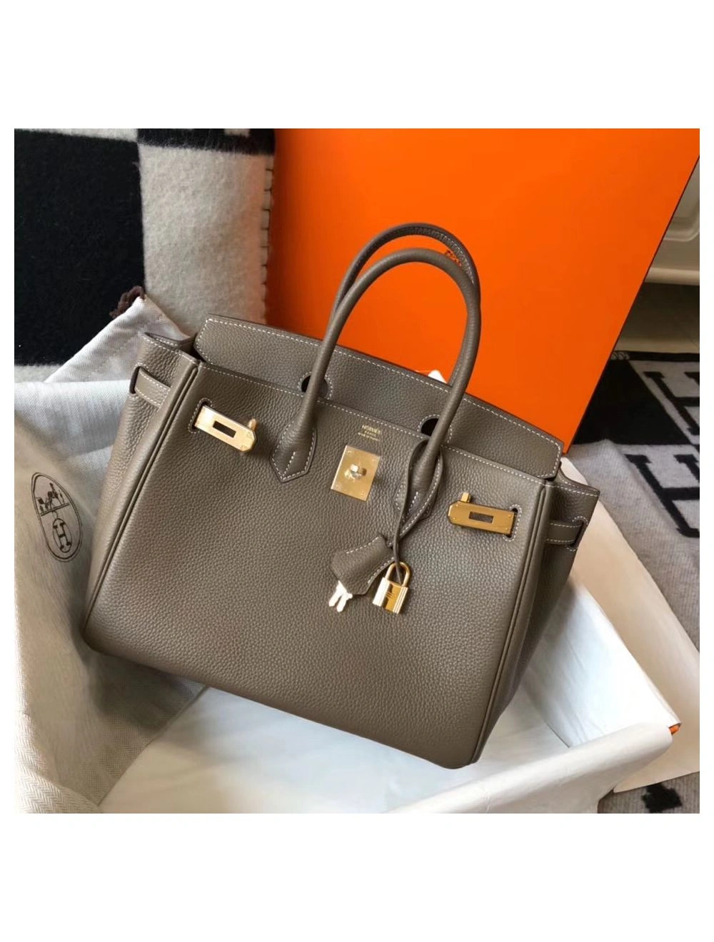 Hermes Birkin 30cm Bag In Taupe Clemence Leather GHW