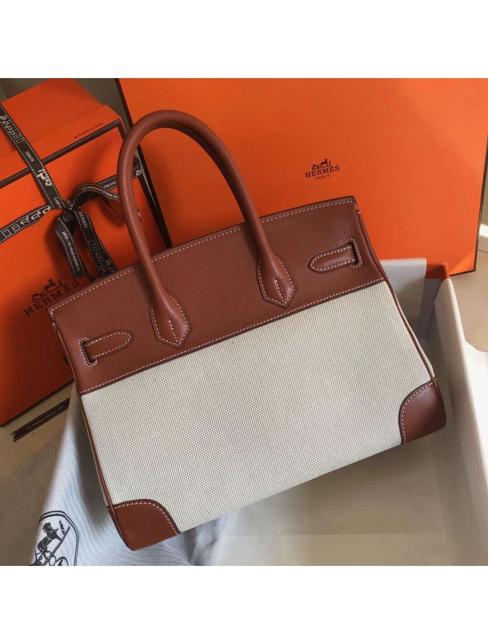 Hermes Birkin 30cm Bag In Toile H Canvas With Barenia Leather