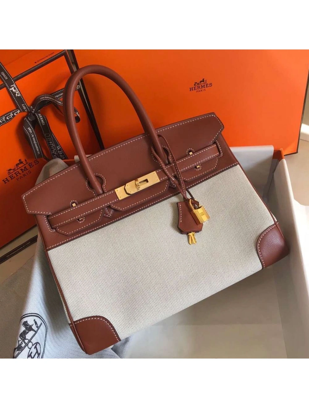 Hermes Birkin 30cm Bag In Toile H Canvas With Barenia Leather