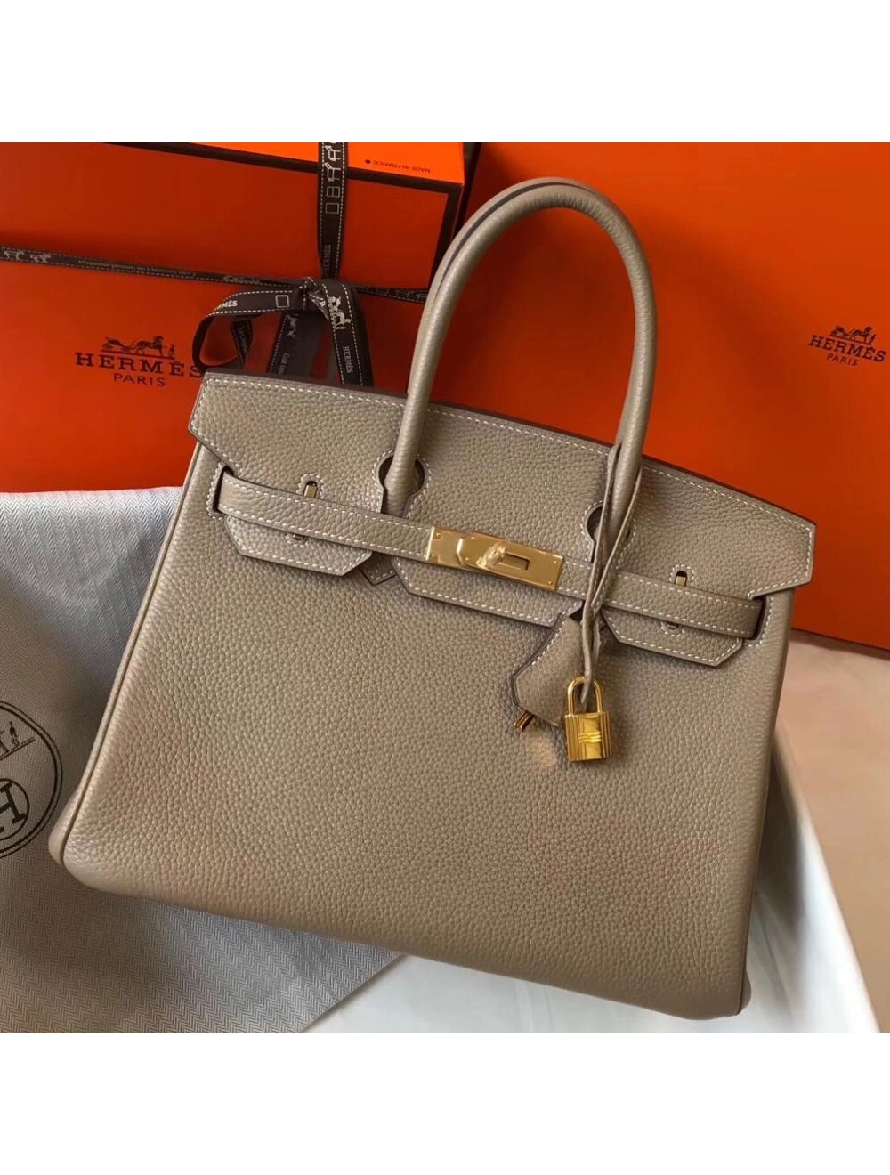Hermes Birkin 30cm Bag In Tourterelle Clemence Leather GHW