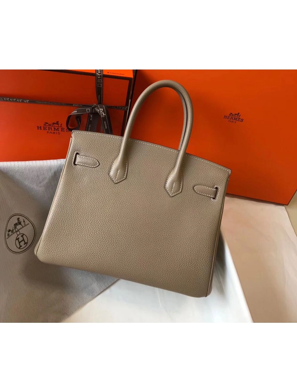 Hermes Birkin 30cm Bag In Tourterelle Clemence Leather GHW