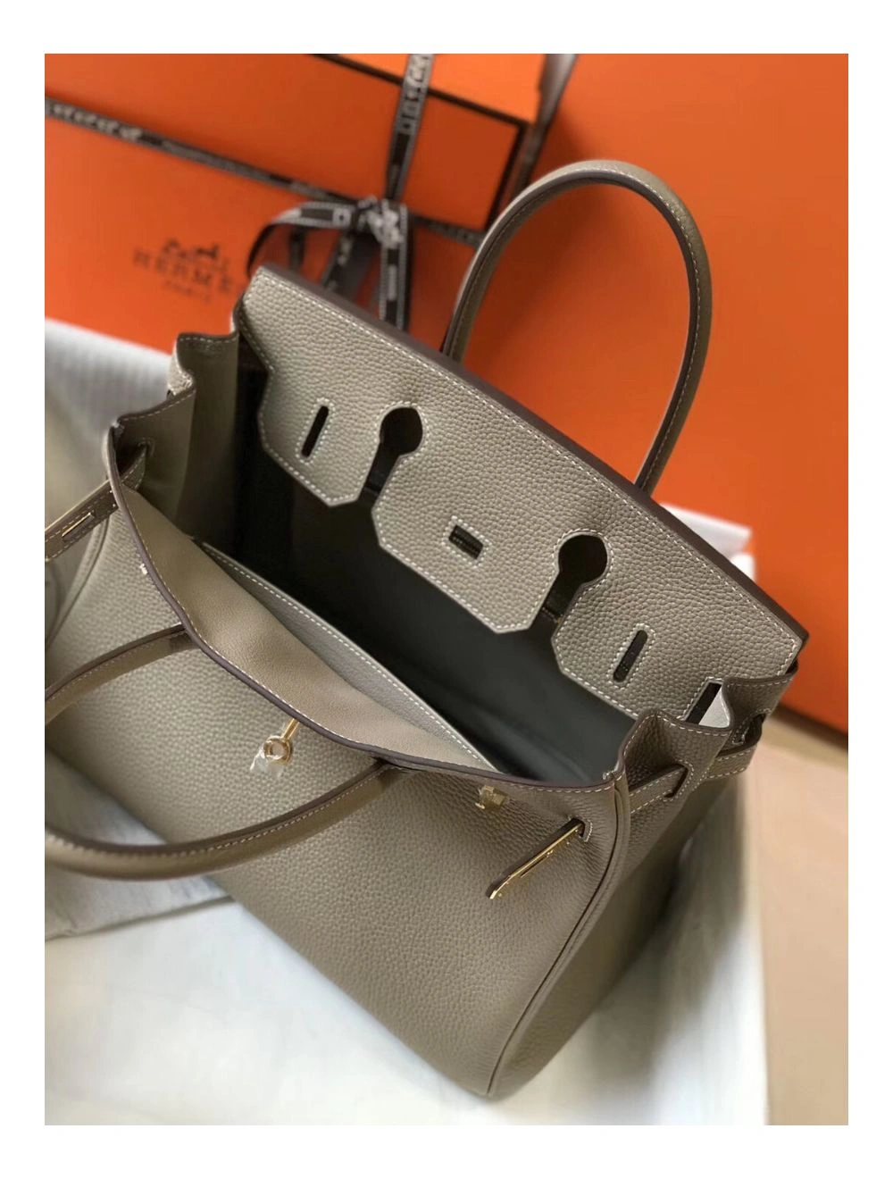 Hermes Birkin 30cm Bag In Tourterelle Clemence Leather GHW