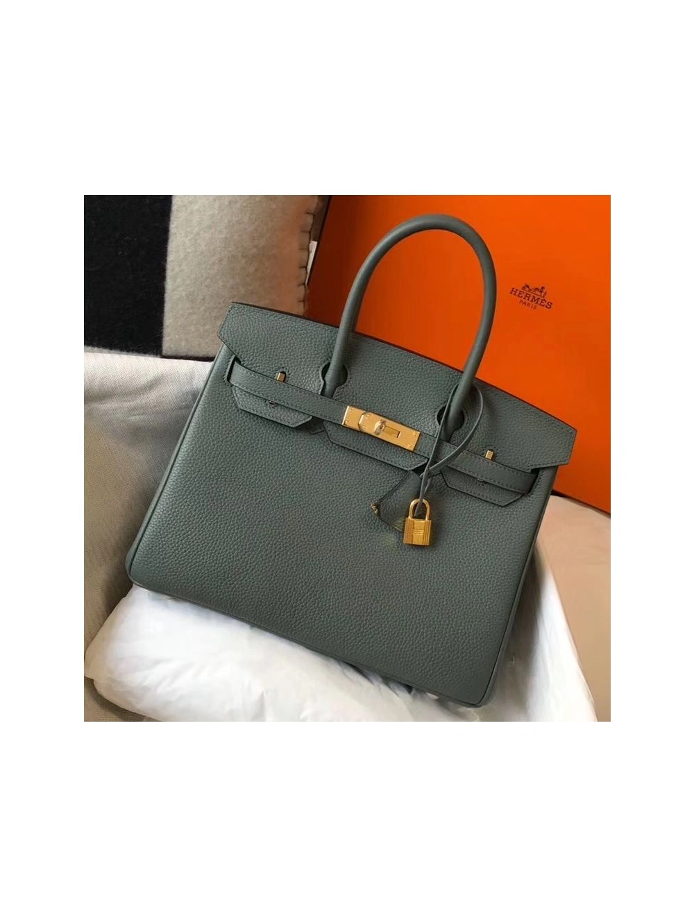 Hermes Birkin 30cm Bag In Vert Amande Clemence Leather GHW