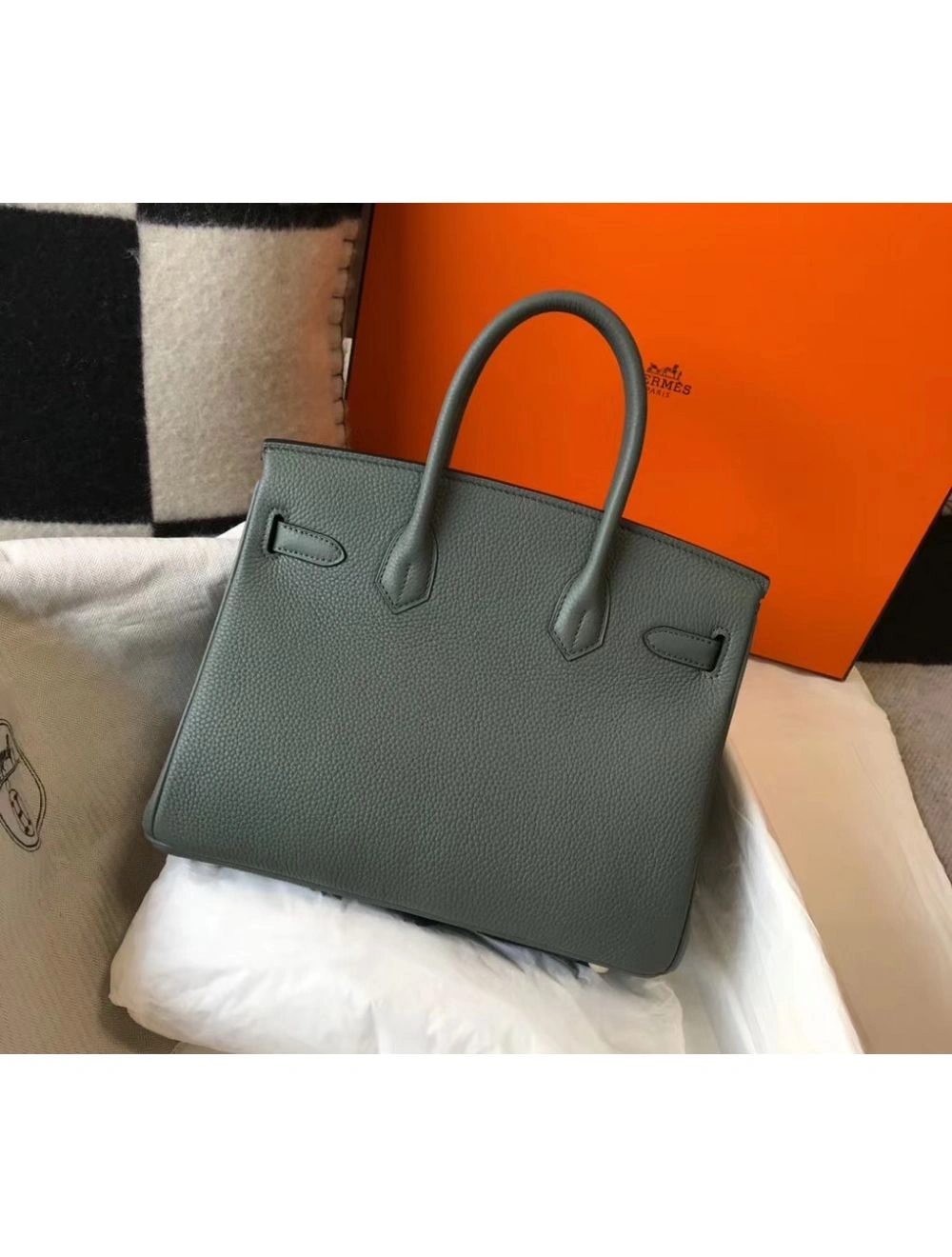 Hermes Birkin 30cm Bag In Vert Amande Clemence Leather GHW