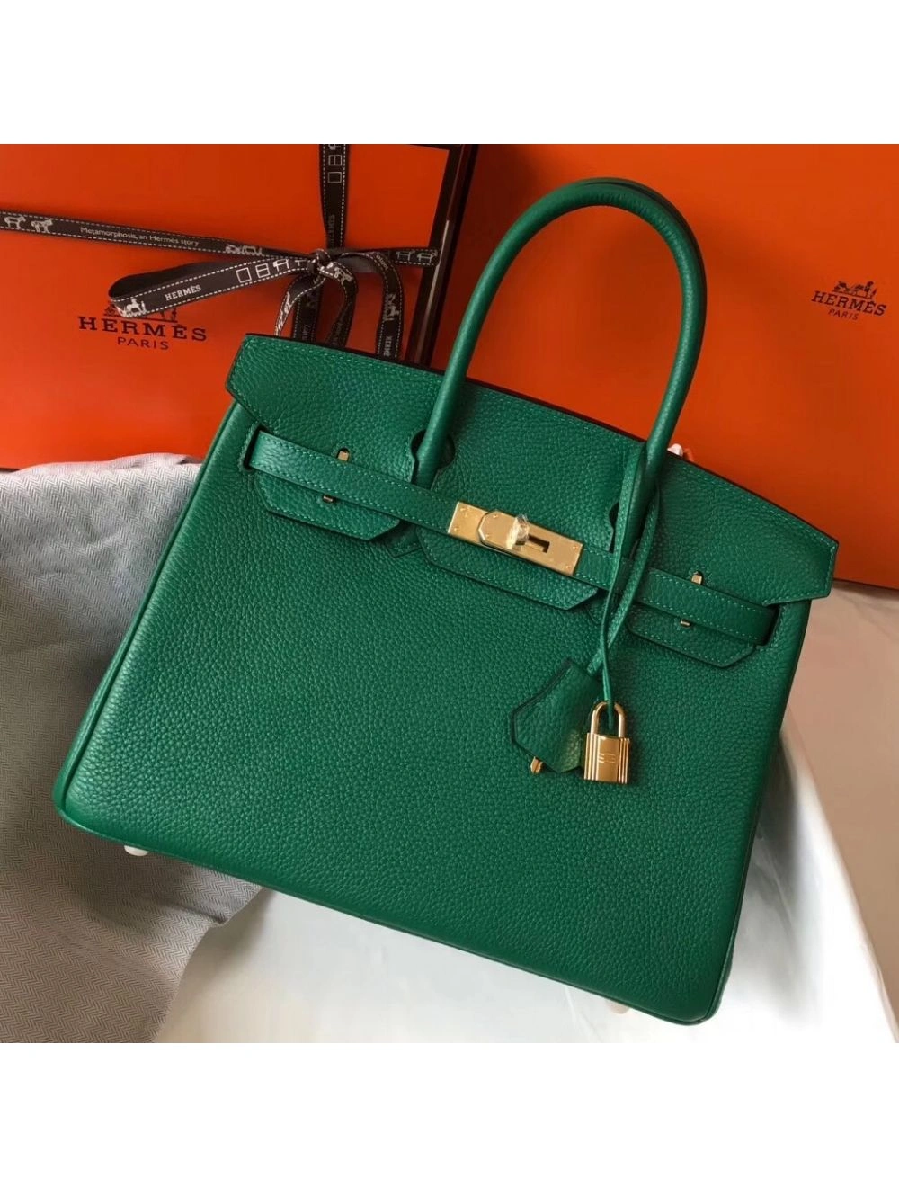 Hermes Birkin 30cm Bag In Vert Vertigo Clemence Leather GHW