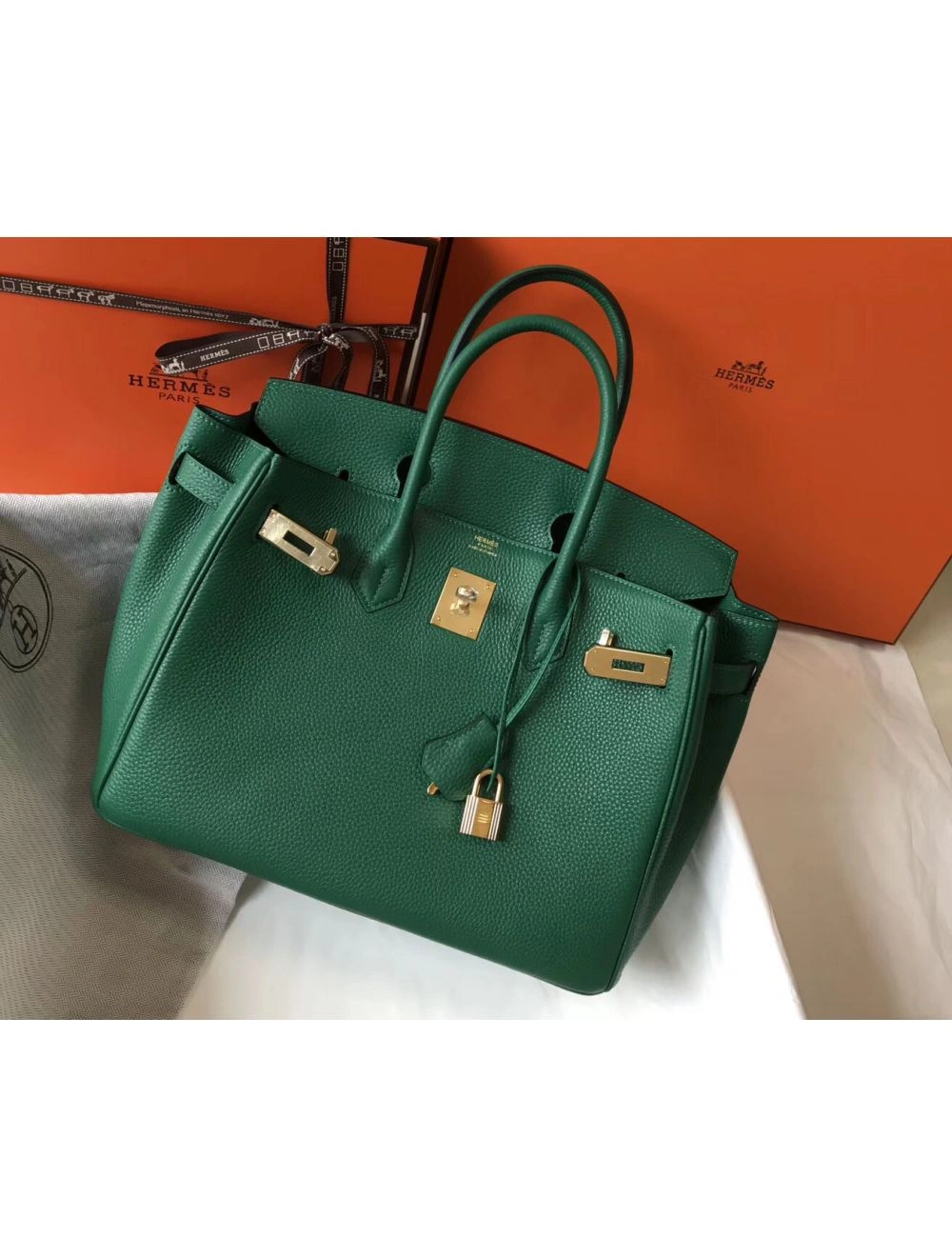 Hermes Birkin 30cm Bag In Vert Vertigo Clemence Leather GHW