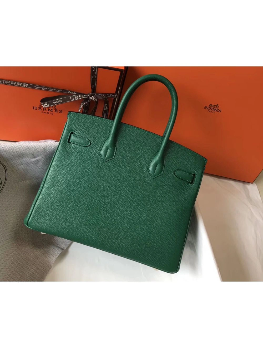 Hermes Birkin 30cm Bag In Vert Vertigo Clemence Leather GHW