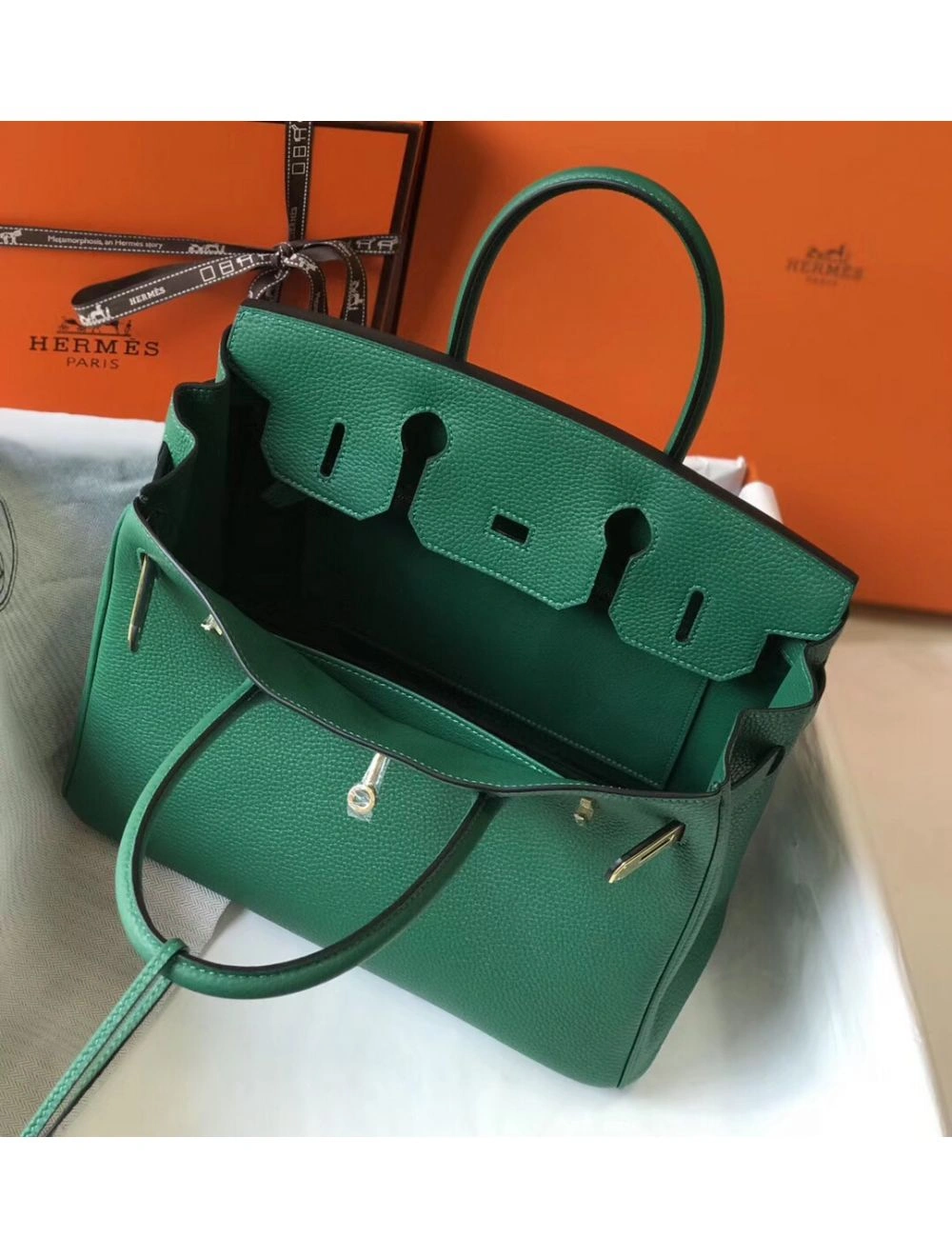 Hermes Birkin 30cm Bag In Vert Vertigo Clemence Leather GHW