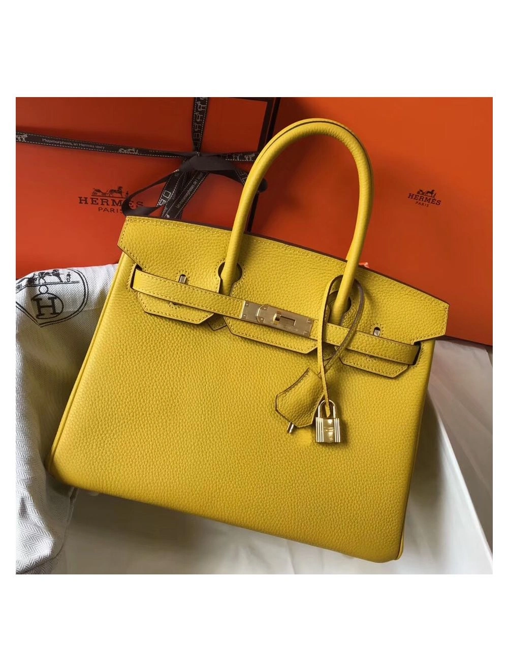 Hermes Birkin 30cm Bag In Yellow Clemence Leather GHW