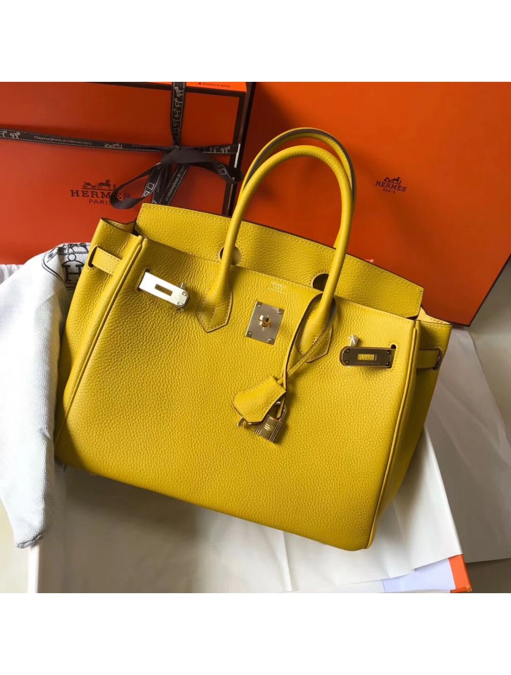 Hermes Birkin 30cm Bag In Yellow Clemence Leather GHW