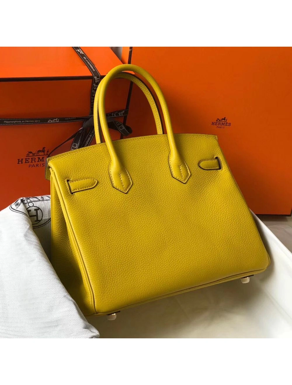 Hermes Birkin 30cm Bag In Yellow Clemence Leather GHW