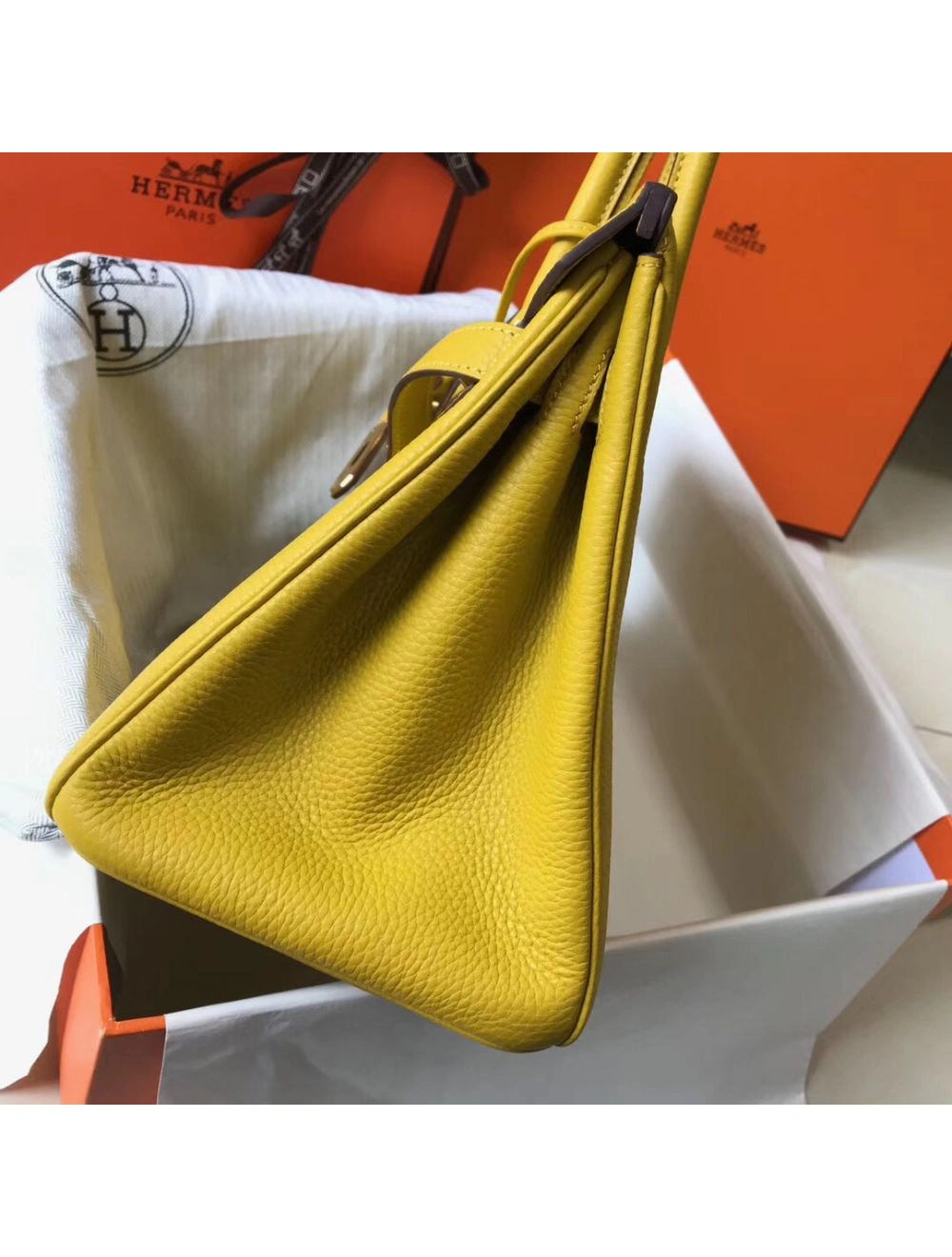 Hermes Birkin 30cm Bag In Yellow Clemence Leather GHW