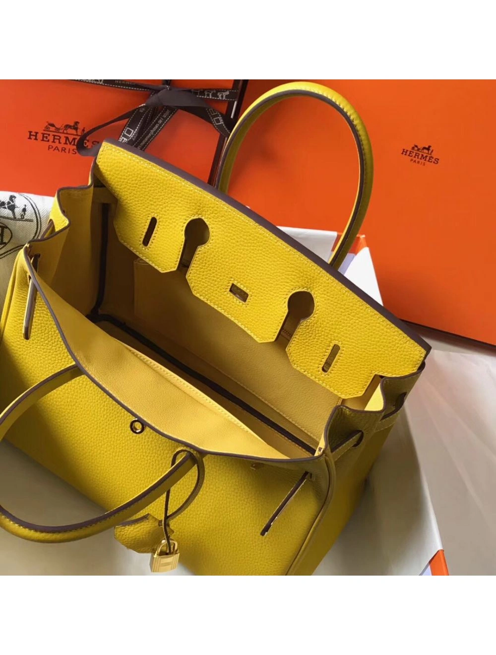 Hermes Birkin 30cm Bag In Yellow Clemence Leather GHW