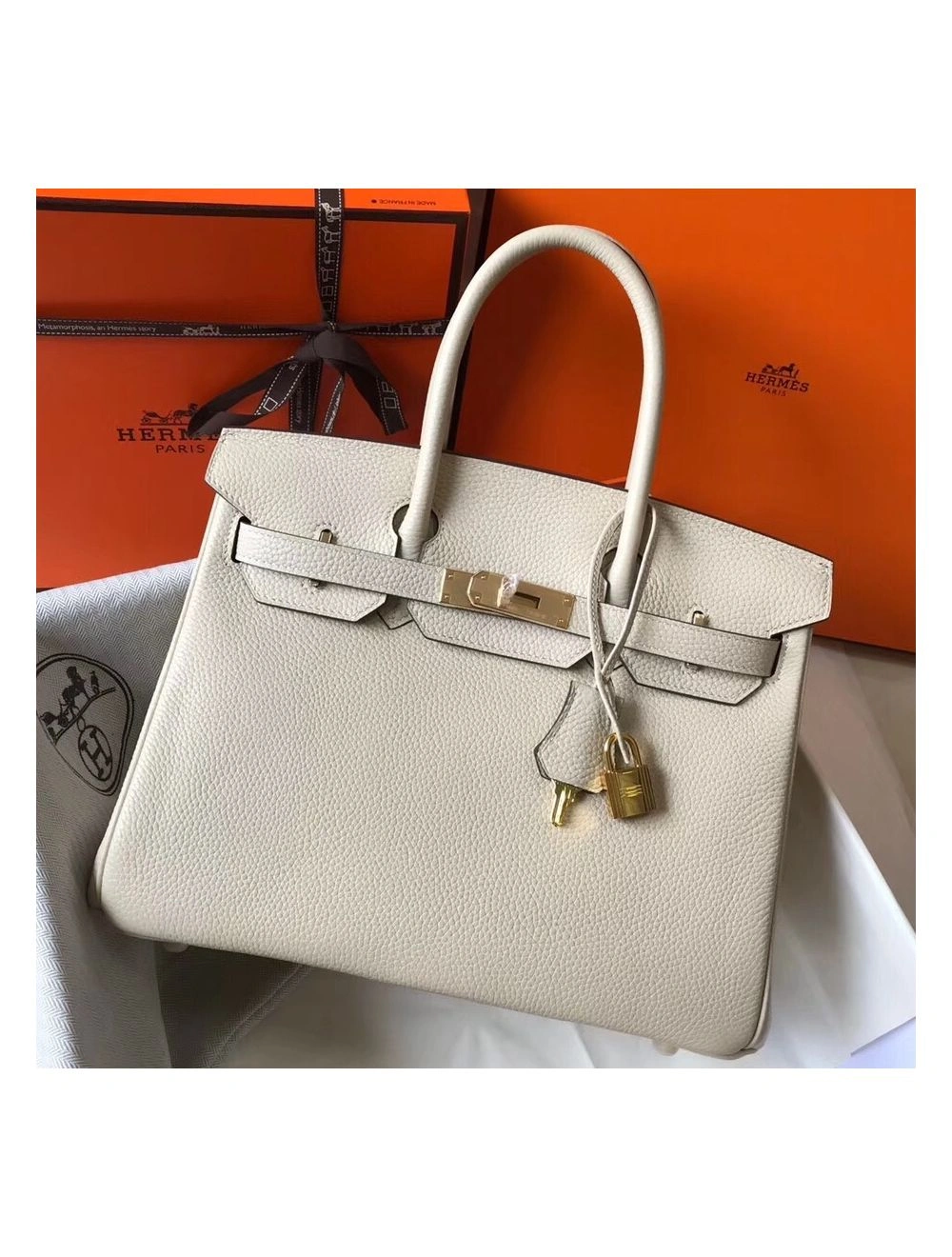 Hermes Birkin 35cm Bag In Beton Clemence Leather GHW