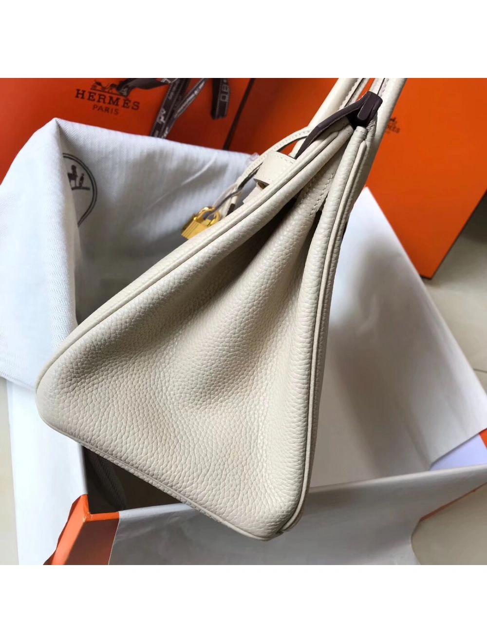 Hermes Birkin 35cm Bag In Beton Clemence Leather GHW