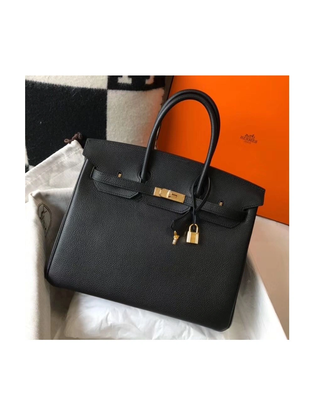 Hermes Birkin 35cm Bag In Black Clemence Leather GHW