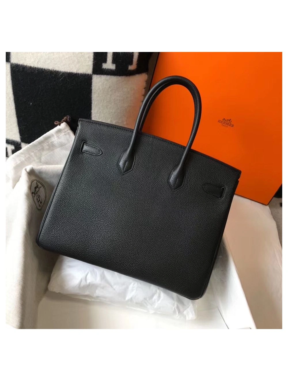Hermes Birkin 35cm Bag In Black Clemence Leather GHW