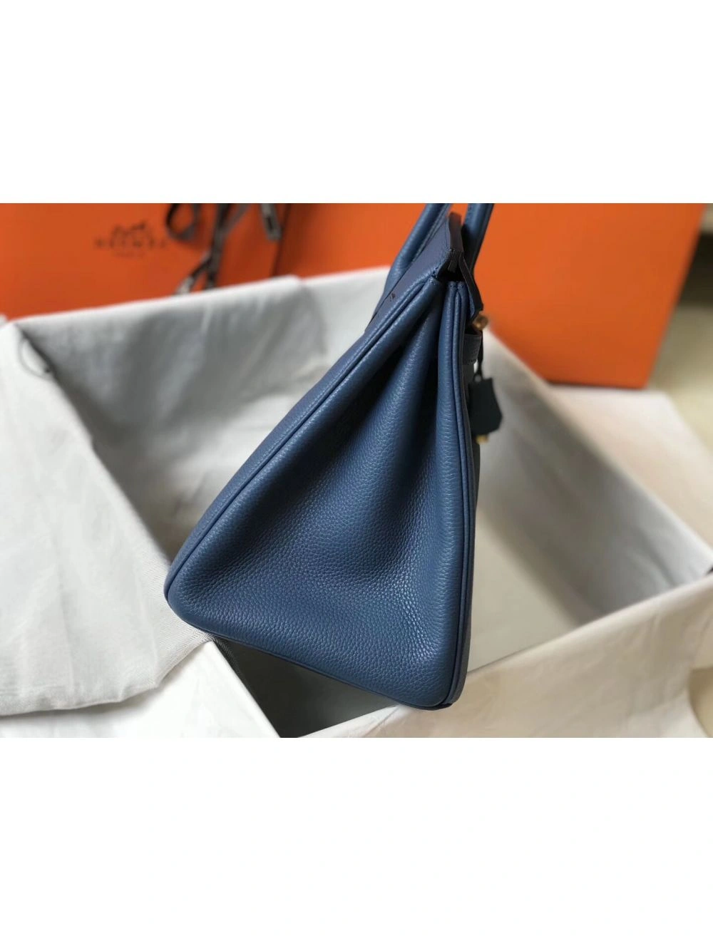 Hermes Birkin 35cm Bag In Blue Agate Clemence Leather GHW