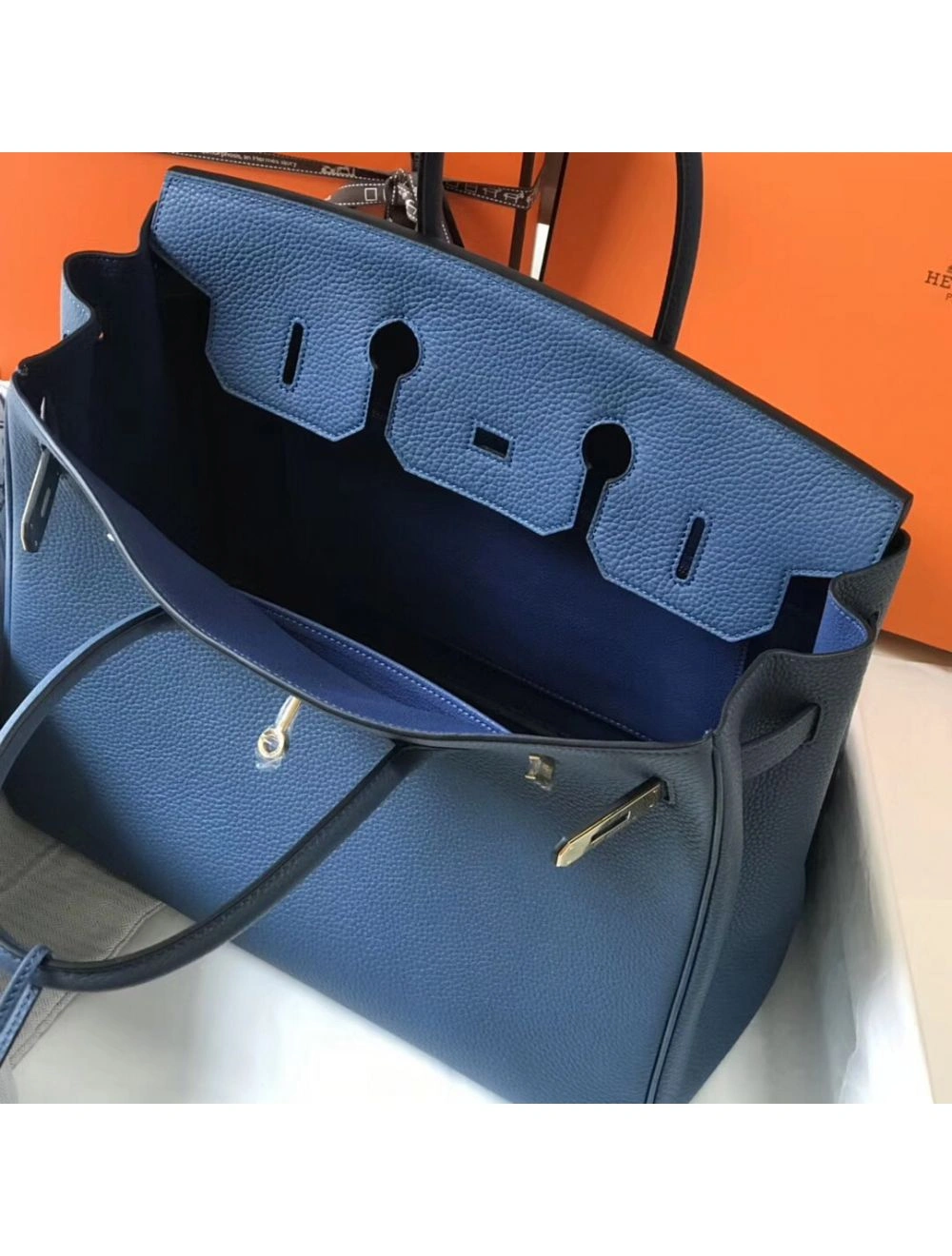 Hermes Birkin 35cm Bag In Blue Agate Clemence Leather GHW