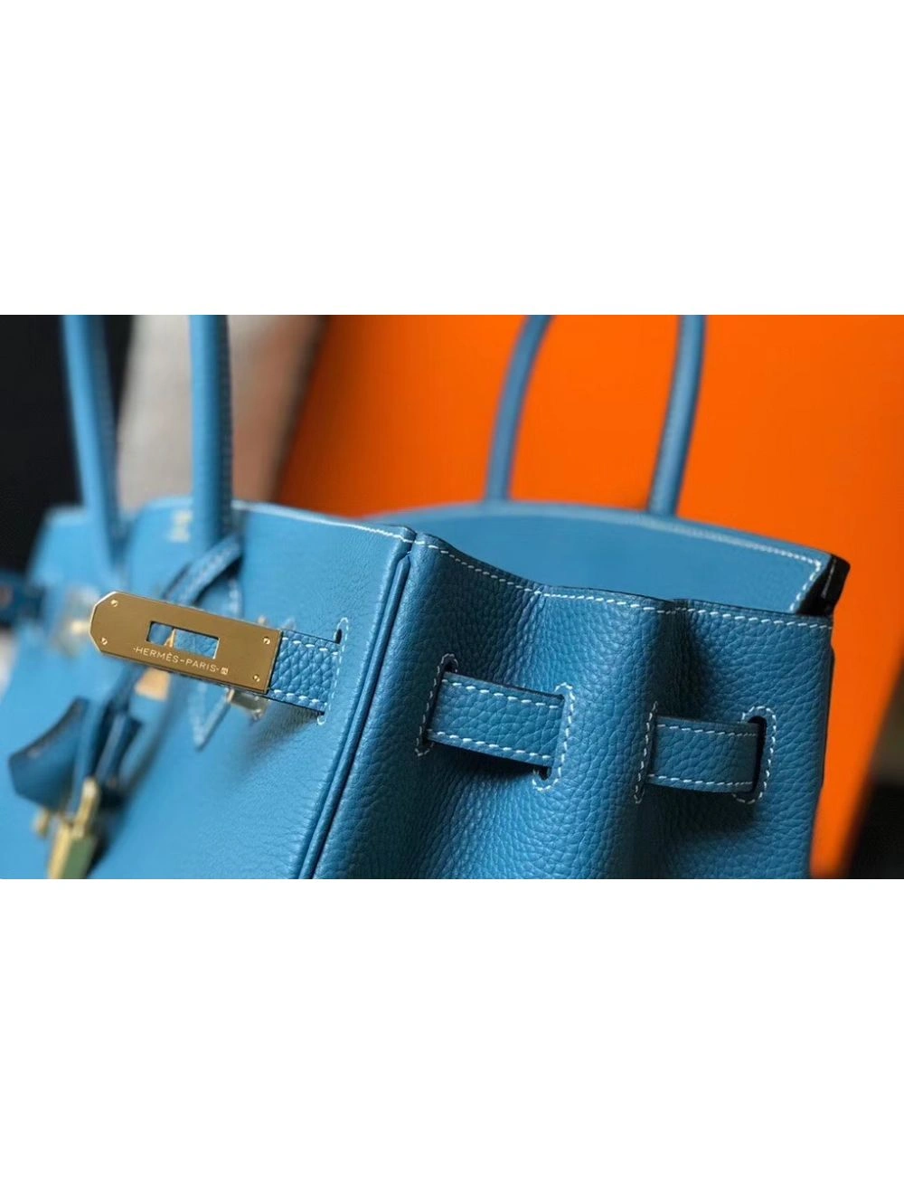 Hermes Birkin 35cm Bag In Blue Jean Clemence Leather GHW